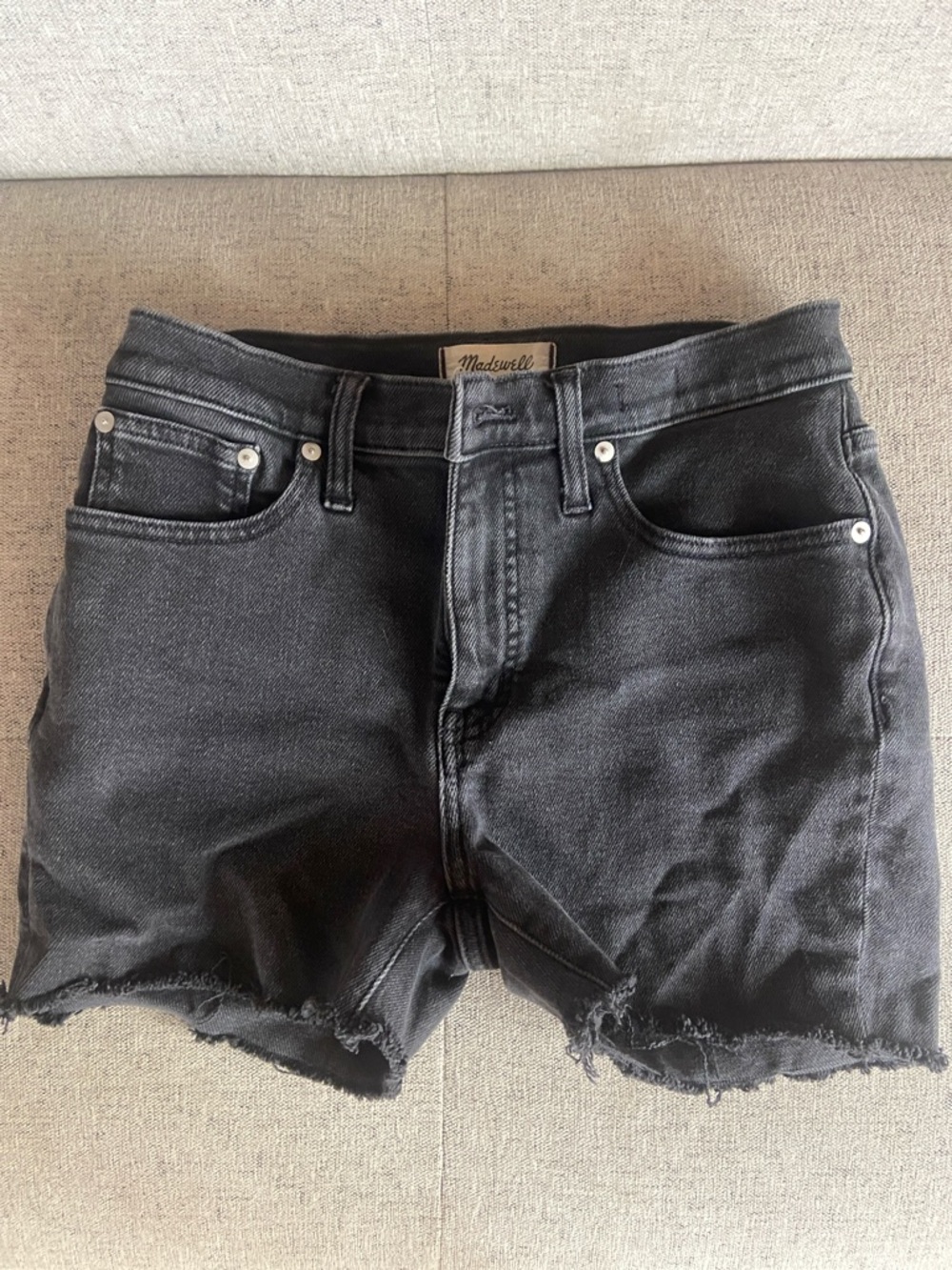 Madewell Washed Black Denim Cutoff Shorts Mid-rise kick out jeans